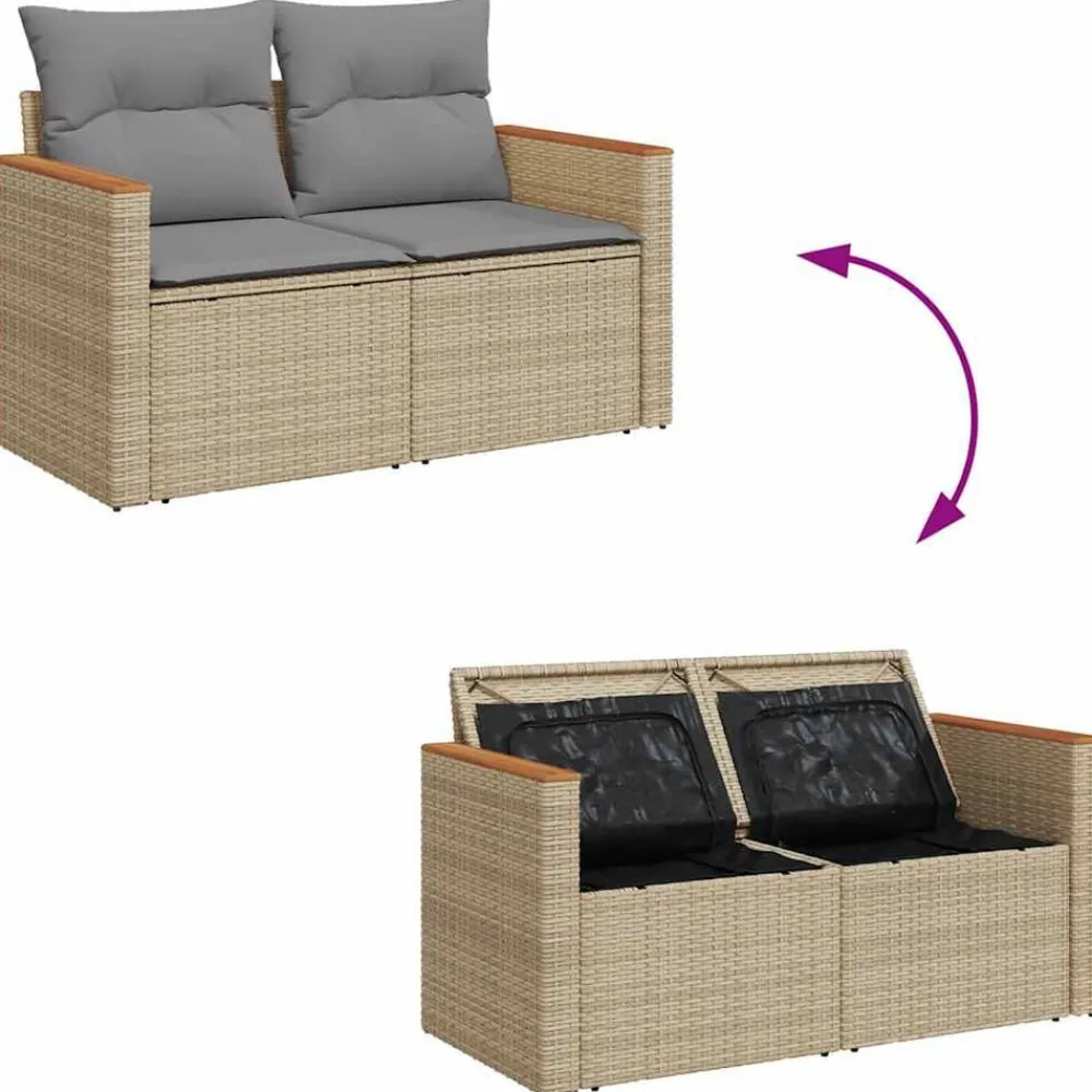 vidaXL Sofá de jardín con cojines de 2 plazas ratán sintético beige beige y gris claro New