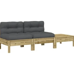 vidaXL Sofá de jardín con cojines y reposapiés 2 plazas Impregnado natural Clearance