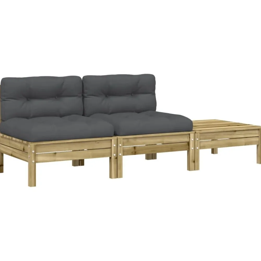 vidaXL Sofá de jardín con cojines y reposapiés 2 plazas Impregnado natural Clearance