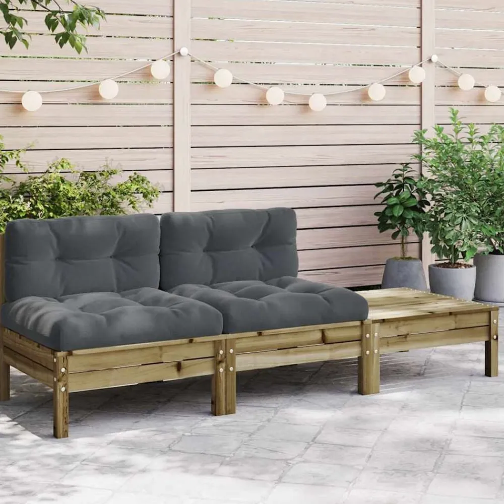 vidaXL Sofá de jardín con cojines y reposapiés 2 plazas Impregnado natural Clearance