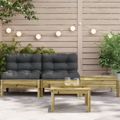 vidaXL Sofá de jardín con cojines y reposapiés 2 plazas Impregnado natural Clearance