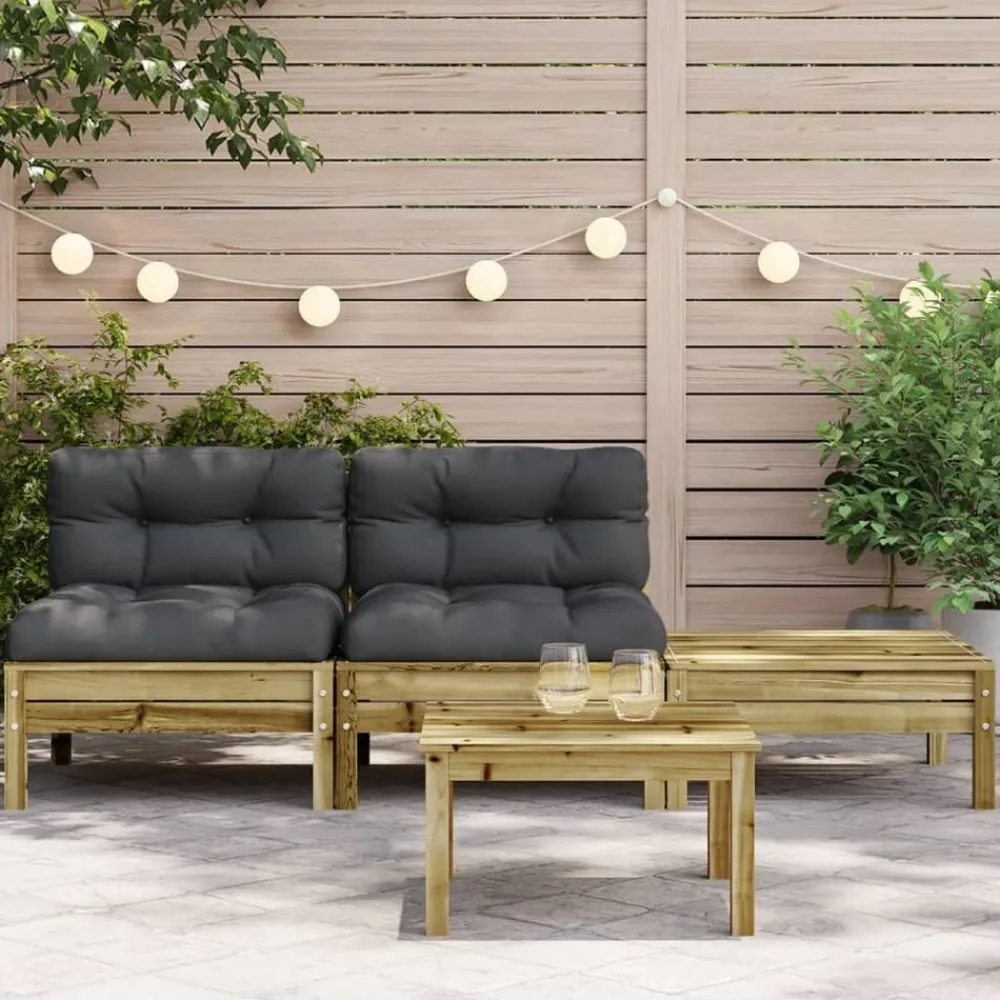 vidaXL Sofá de jardín con cojines y reposapiés 2 plazas Impregnado natural Clearance