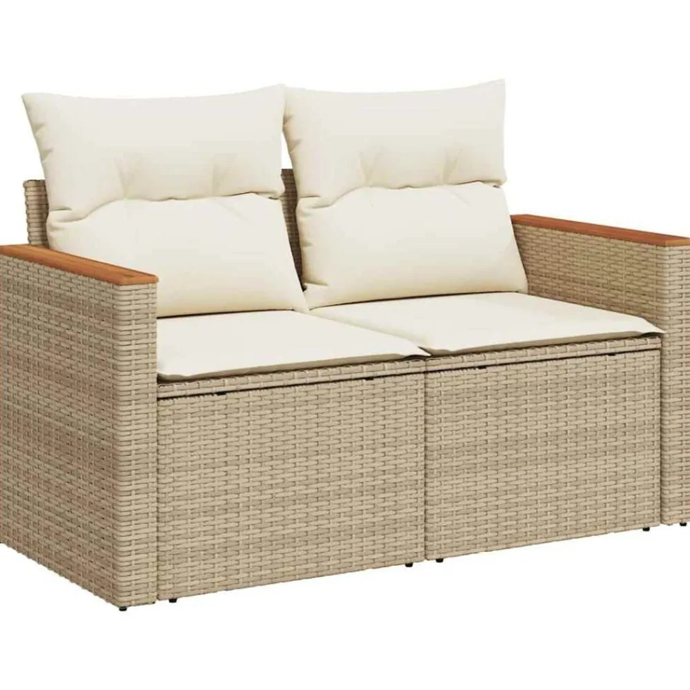 vidaXL Sofá de jardín con cojines de 2 plazas ratán sintético beige Beige y blanco