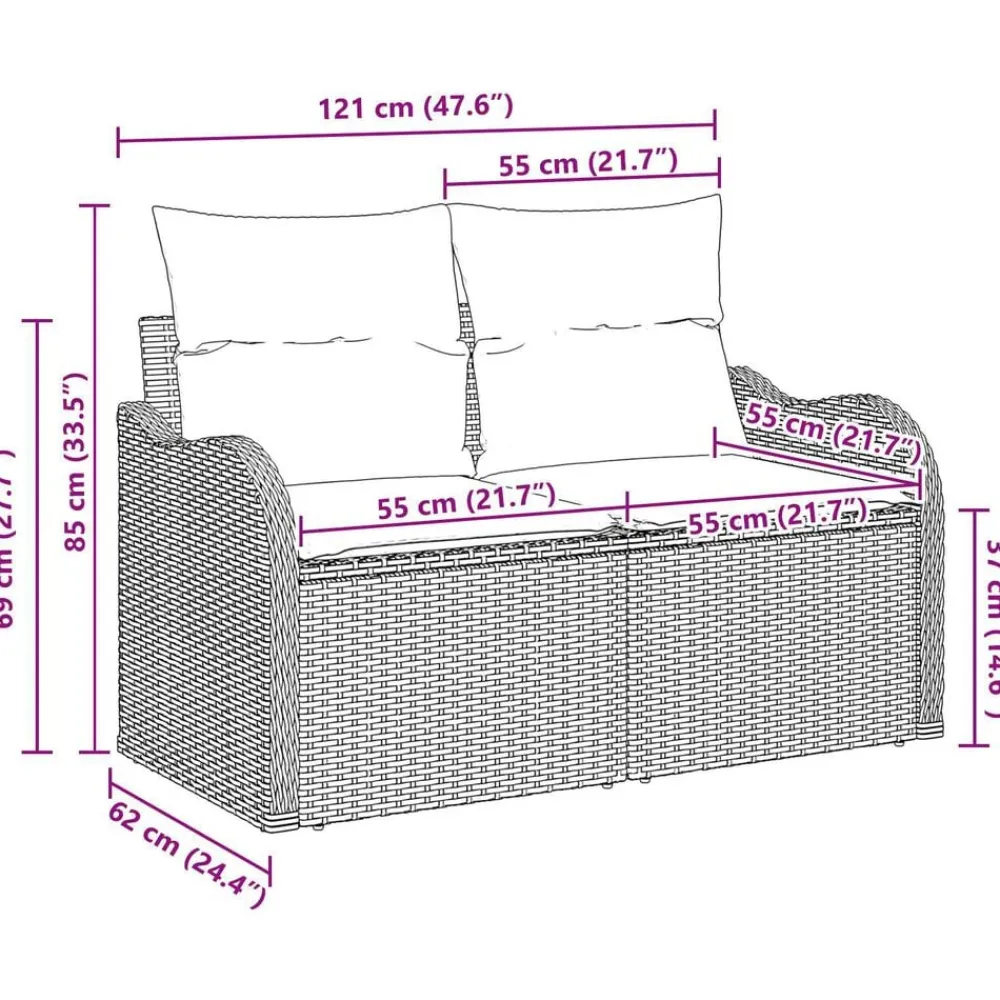 vidaXL Muebles De Jardín-Sofá de jardín con cojín 121 x 62 x 69 cm ratán sintético