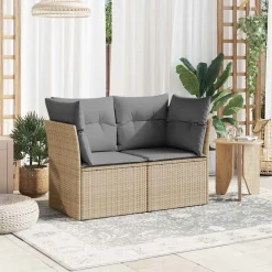 vidaXL Sofá de jardín con cojines de 2 plazas ratán sintético beige beige y gris Best