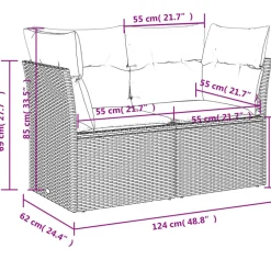 vidaXL Muebles De Jardín-Sofá de jardín con cojines de 2 plazas ratán sintético
