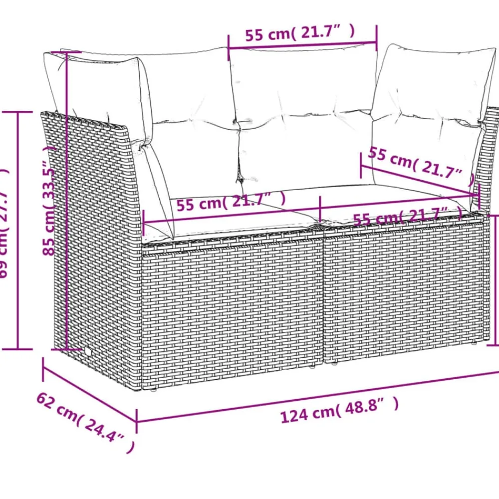 vidaXL Muebles De Jardín-Sofá de jardín con cojines de 2 plazas ratán sintético