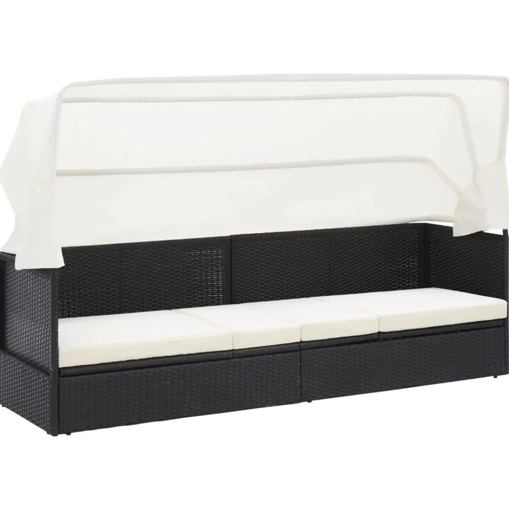 vidaXL Sofá de jardín con dosel negro ratán sintético Negro y blanco Hot