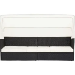 vidaXL Sofá de jardín con dosel negro ratán sintético Negro y blanco Hot