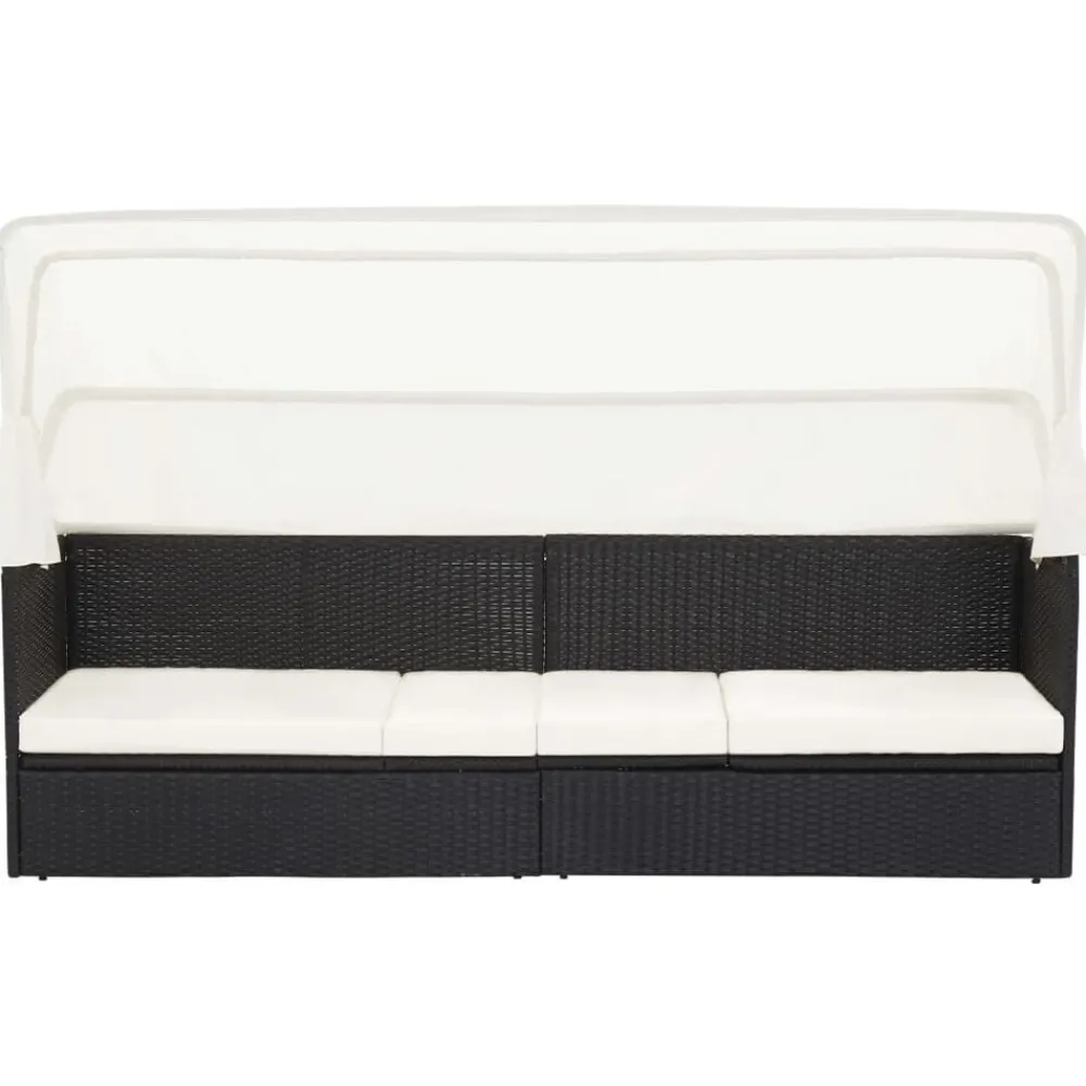 vidaXL Sofá de jardín con dosel negro ratán sintético Negro y blanco Hot