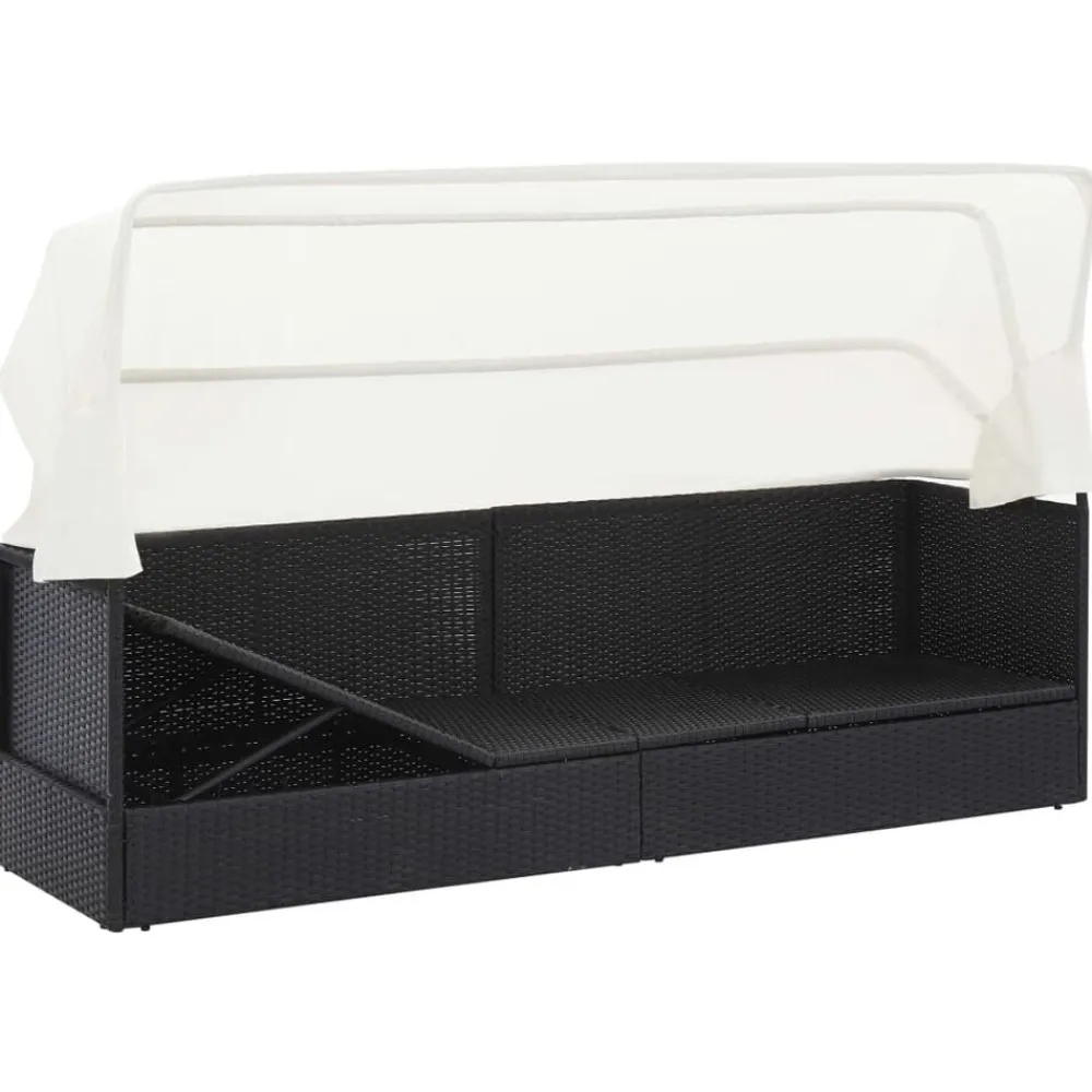vidaXL Sofá de jardín con dosel negro ratán sintético Negro y blanco Hot