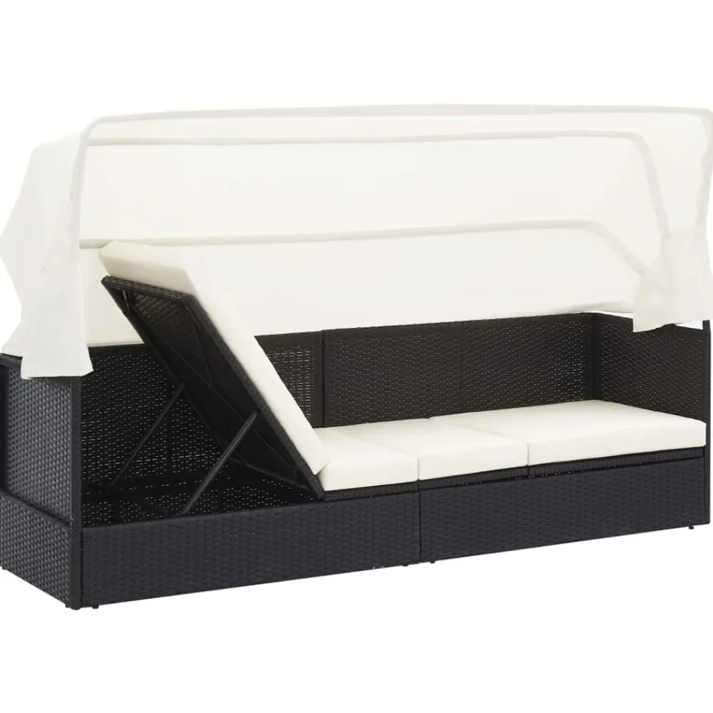 vidaXL Sofá de jardín con dosel negro ratán sintético Negro y blanco Hot