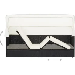 vidaXL Sofá de jardín con dosel negro ratán sintético Negro y blanco Hot