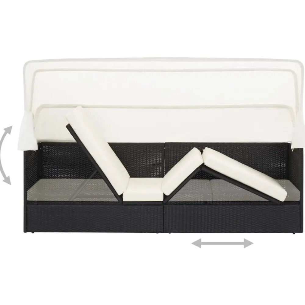 vidaXL Sofá de jardín con dosel negro ratán sintético Negro y blanco Hot