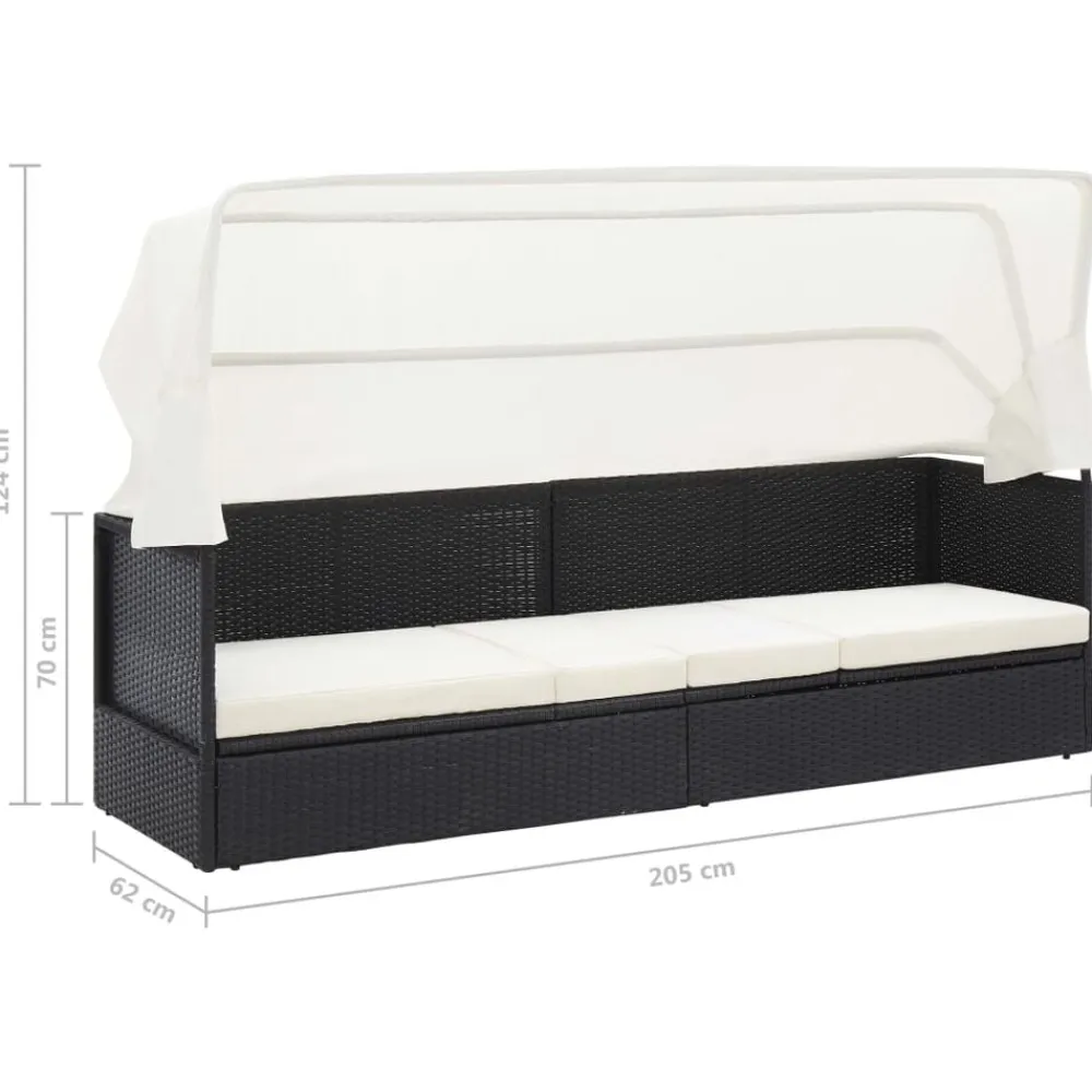 vidaXL Sofá de jardín con dosel negro ratán sintético Negro y blanco Hot