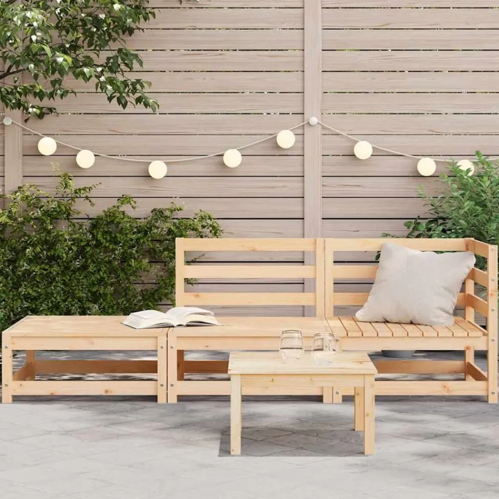 vidaXL Sofá de jardín con reposapiés 2 plazas madera maciza de pino Pino natural Sale