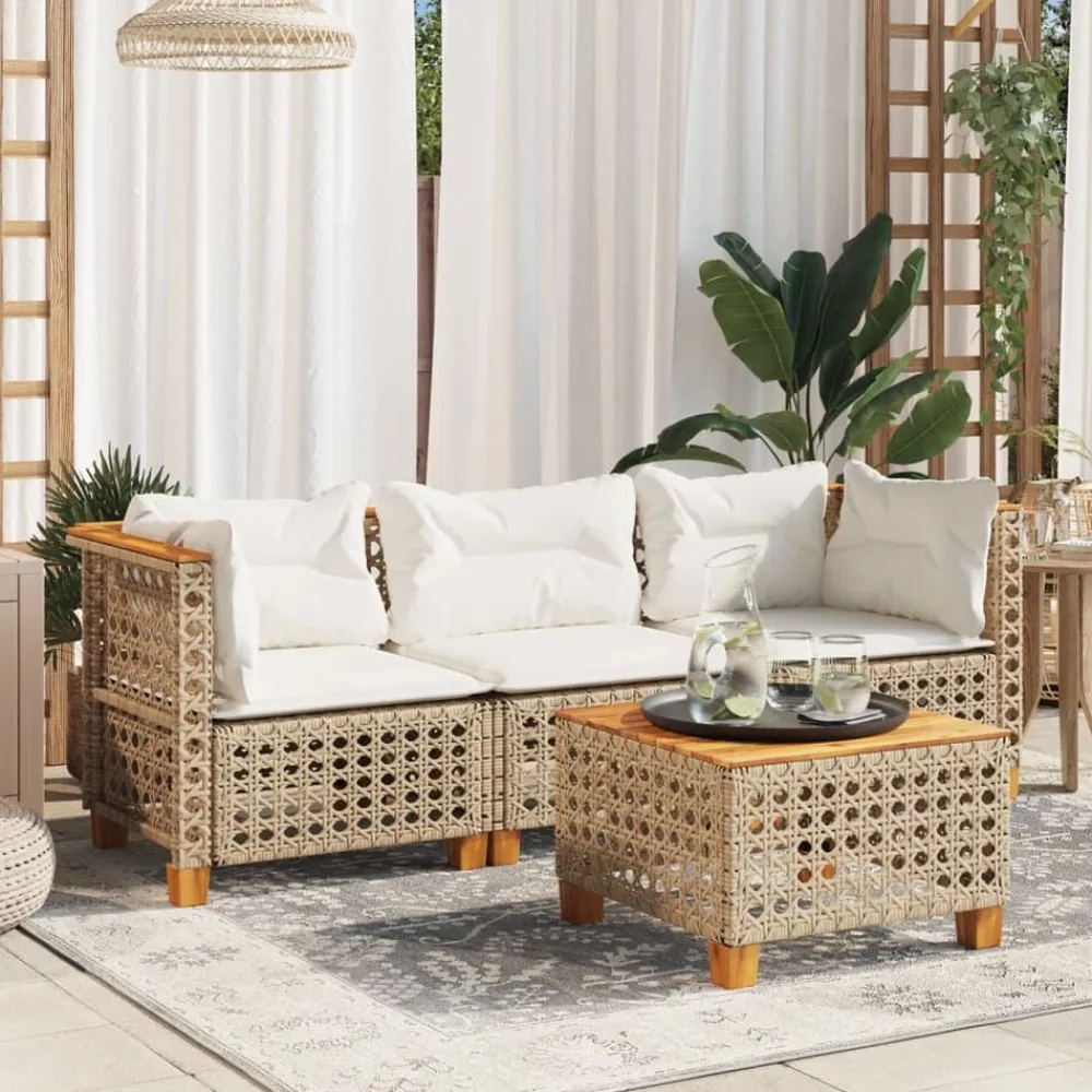 vidaXL Muebles De Jardín-Sofá de jardín de 3 plazas con cojines ratán sintético