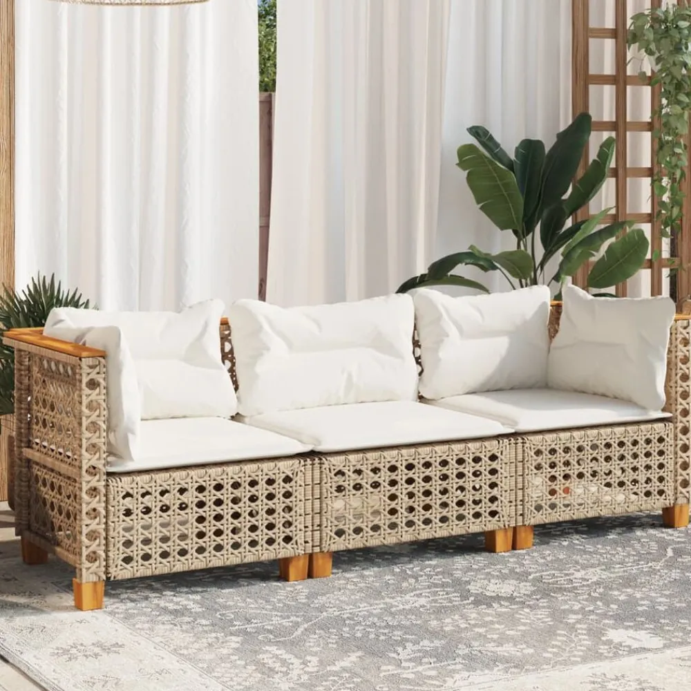 vidaXL Muebles De Jardín-Sofá de jardín de 3 plazas con cojines ratán sintético