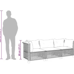 vidaXL Muebles De Jardín-Sofá de jardín de 3 plazas con cojines ratán sintético