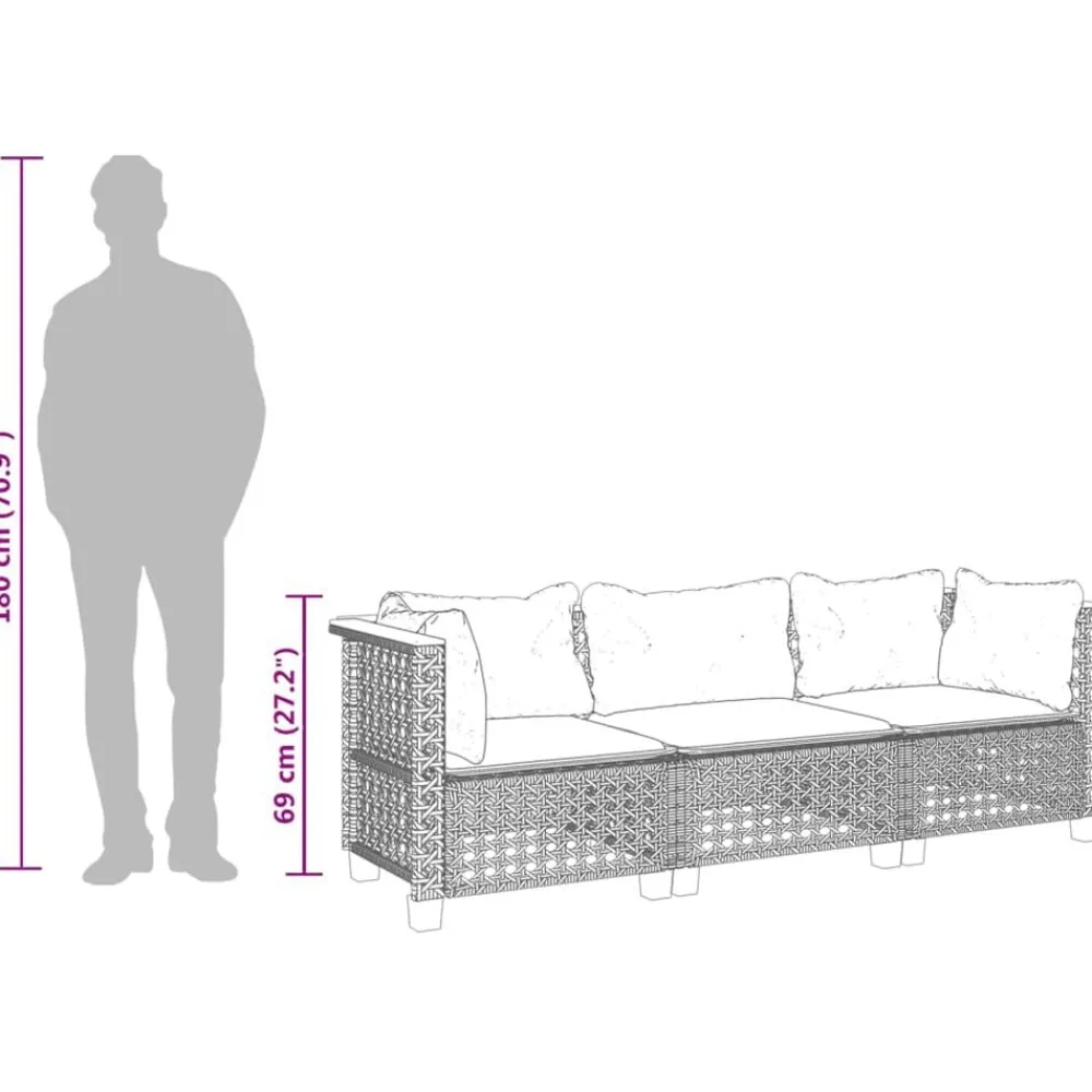 vidaXL Muebles De Jardín-Sofá de jardín de 3 plazas con cojines ratán sintético