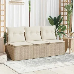 vidaXL Muebles De Jardín-Sofá de jardín de 3 plazas con cojines ratán sintético