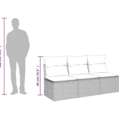 vidaXL Muebles De Jardín-Sofá de jardín de 3 plazas con cojines ratán sintético
