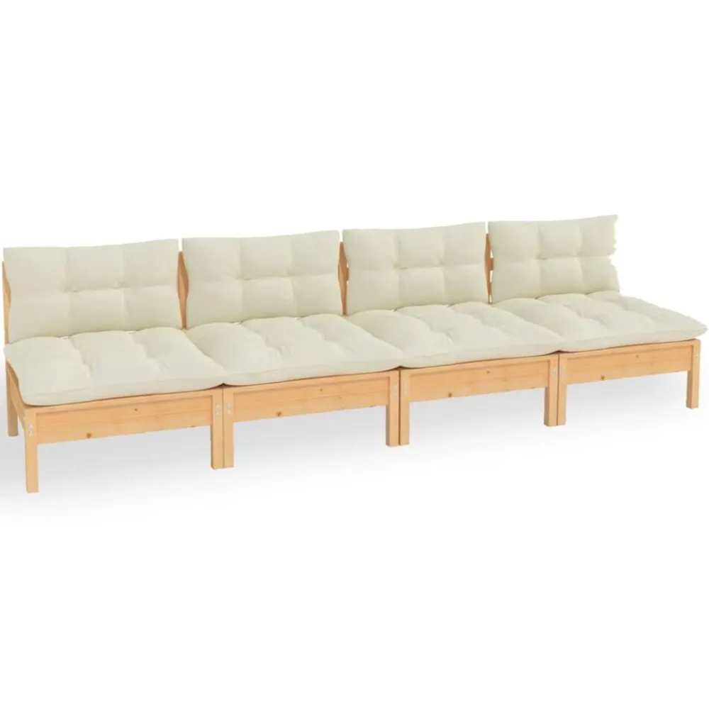 vidaXL Sofá de jardín de 4 plazas con cojines madera maciza pino crema Marrón y crema Best