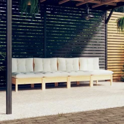 vidaXL Sofá de jardín de 4 plazas con cojines madera maciza pino crema Marr&oacute;n y crema Best