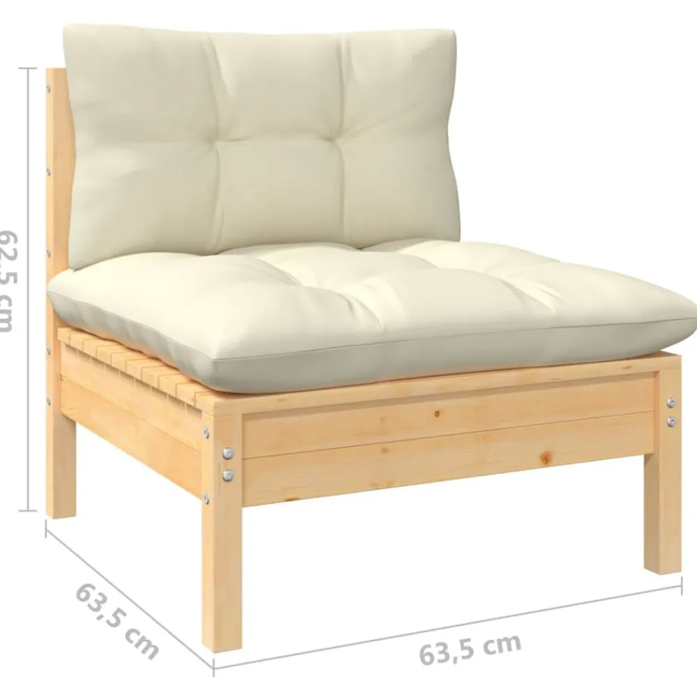 vidaXL Sofá de jardín de 4 plazas con cojines madera maciza pino crema Marrón y crema Best