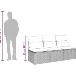 vidaXL Sofá de jardín de 3 plazas con cojines de ratan PE en negro Negro y crema Best
