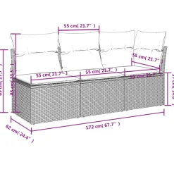 vidaXL Muebles De Jardín-Sofá de jardín de 3 plazas con cojines ratán sintético beige