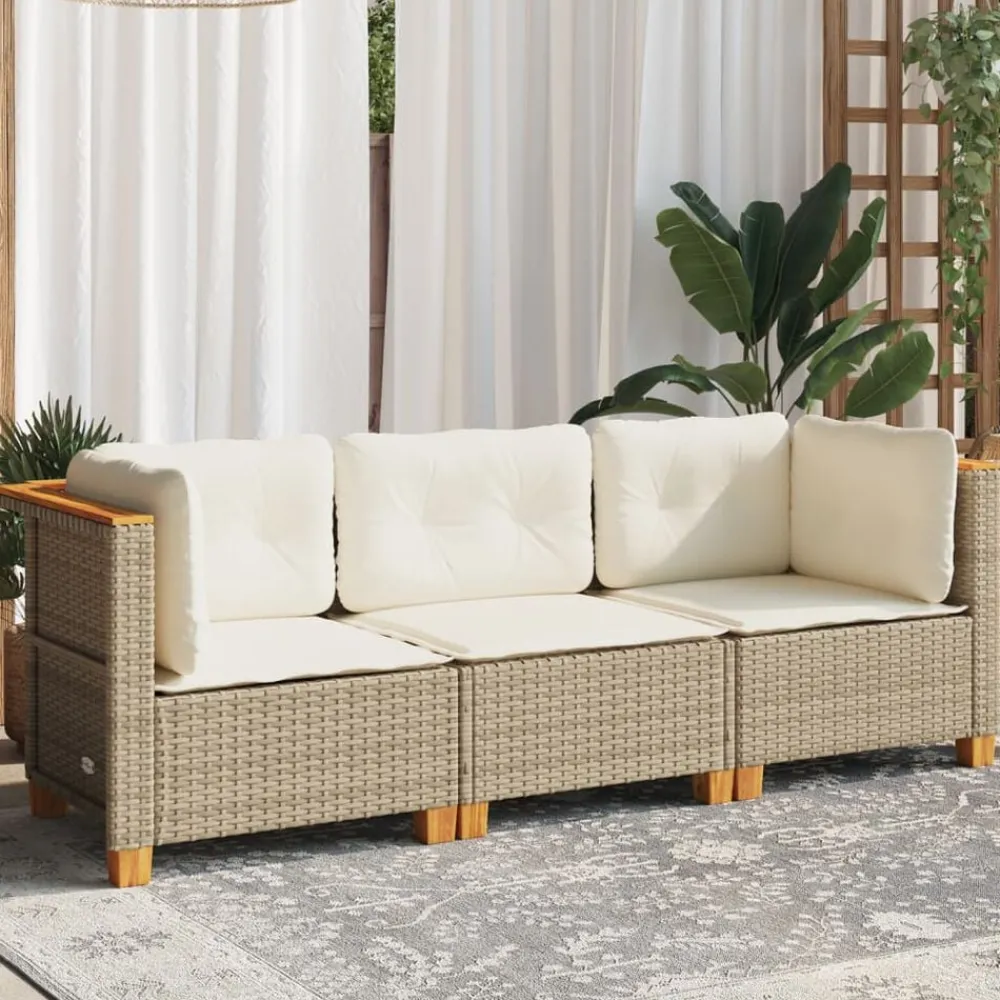 vidaXL Muebles De Jardín-Sofá de jardín de 3 plazas con cojines ratán sintético