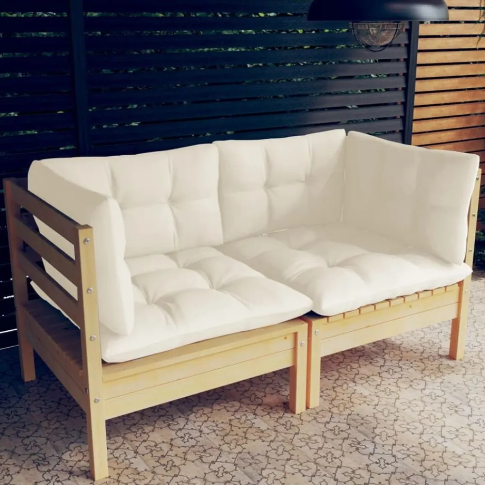 vidaXL Sofá de jardín de 2 plazas con cojines madera maciza pino crema Marrón y crema Sale
