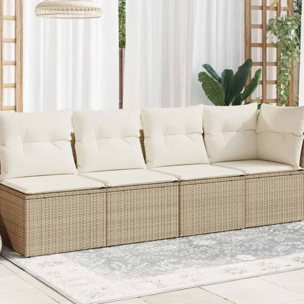 vidaXL Sofá de jardín de 4 plazas con cojines ratán sintético beige beige y crema Discount