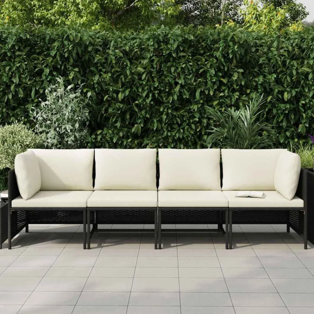 vidaXL Muebles De Jardín-Sofá de jardín de 4 plazas con cojines ratán sintético