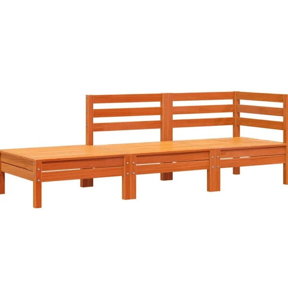 vidaXL Muebles De Jardín-Sofá de jardín de 3 plazas madera maciza de pino marrón cera
