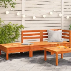 vidaXL Muebles De Jardín-Sofá de jardín de 3 plazas madera maciza de pino marrón cera