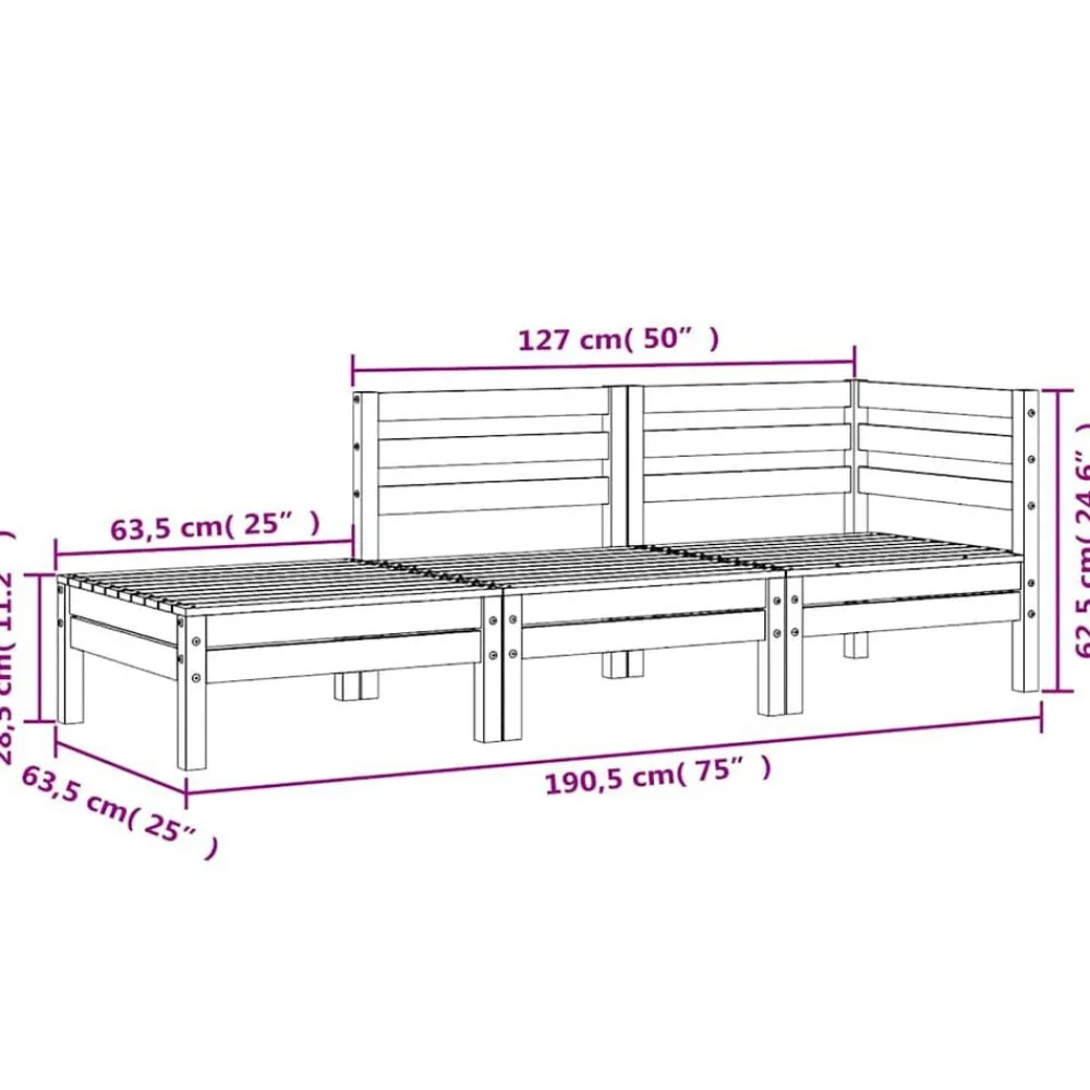 vidaXL Muebles De Jardín-Sofá de jardín de 3 plazas madera maciza de pino marrón cera