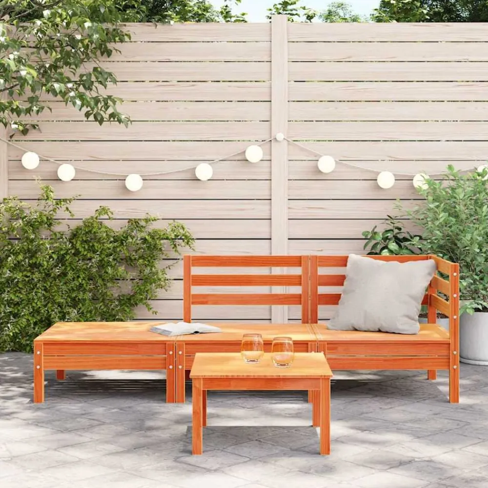 vidaXL Muebles De Jardín-Sofá de jardín de 3 plazas madera maciza de pino marrón cera