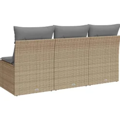 vidaXL Muebles De Jardín-Sofá de jardín de 3 plazas con cojines ratán sintético beige