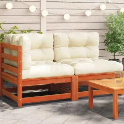 vidaXL Muebles De Jardín-Sofá de jardín de 2 plazas con cojines madera maciza de pino