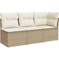 vidaXL Sofá de jardín de 3 plazas con cojines ratán sintético Beige Best