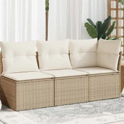 vidaXL Sofá de jardín de 3 plazas con cojines ratán sintético Beige Best