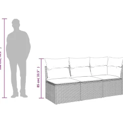 vidaXL Sofá de jardín de 3 plazas con cojines ratán sintético Beige Best