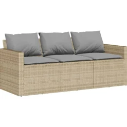 vidaXL Sofá de jardín de 3 plazas con cojines ratán sintético beige beige y gris claro