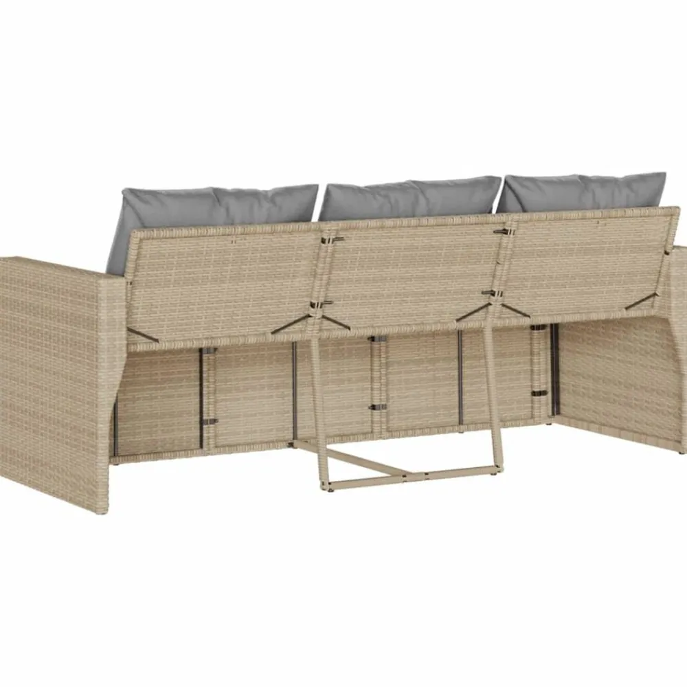 vidaXL Sofá de jardín de 3 plazas con cojines ratán sintético beige beige y gris claro
