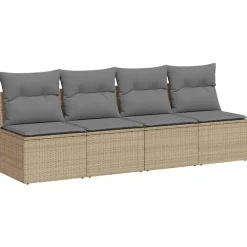 vidaXL Muebles De Jardín-Sofá de jardín de 4 plazas con cojines ratán sintético beige