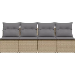 vidaXL Muebles De Jardín-Sofá de jardín de 4 plazas con cojines ratán sintético beige