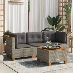 vidaXL Muebles De Jardín-Sofá de jardín de 3 plazas con cojines ratán sintético