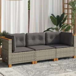 vidaXL Muebles De Jardín-Sofá de jardín de 3 plazas con cojines ratán sintético